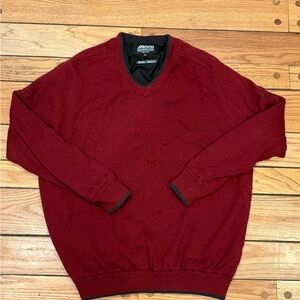 Mizuno Sweater Mens XL Red Black WindLite Lined Cotton Heavy Golf Pullover Knit